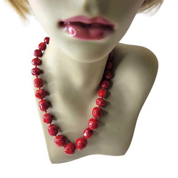 Natural Red Coral Irregular Beads Necklace - Picture 3 of 13